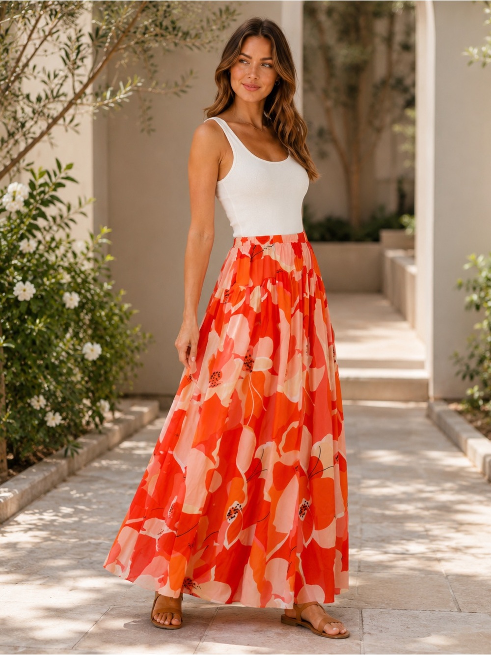 Vibrant Orange and Pink Maxi Skirt